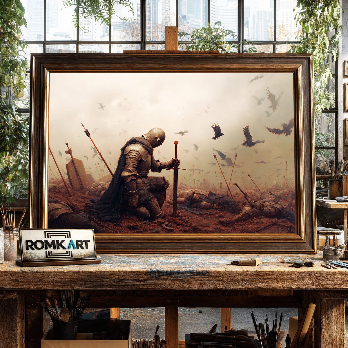 Fallen Medieval Knight Historical Oil Painting - image 2