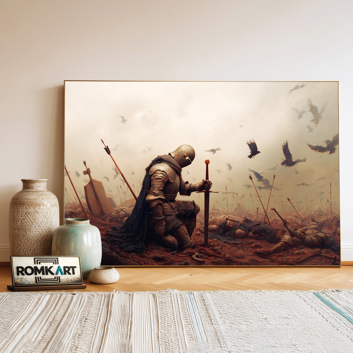 Fallen Medieval Knight Historical Oil Painting - image 3