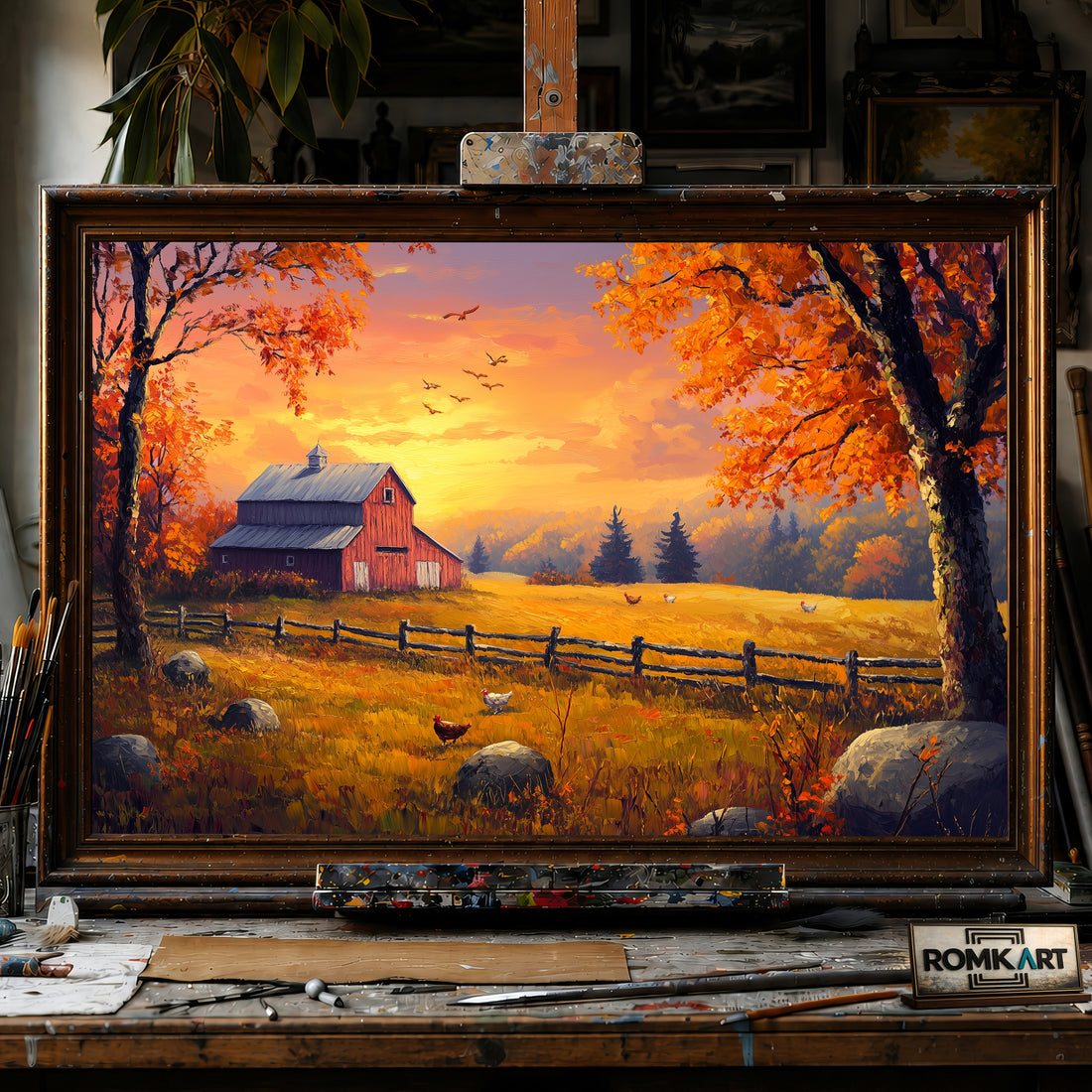 Farm at Sunset hand-painted oil painting on canvas