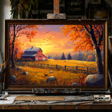 Farm at Sunset hand-painted oil painting on canvas