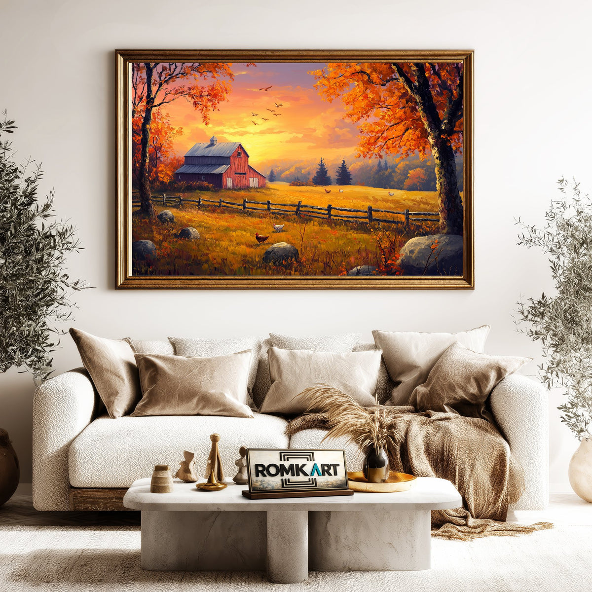 Farm at Sunset Countryside Oil Painting - image 5