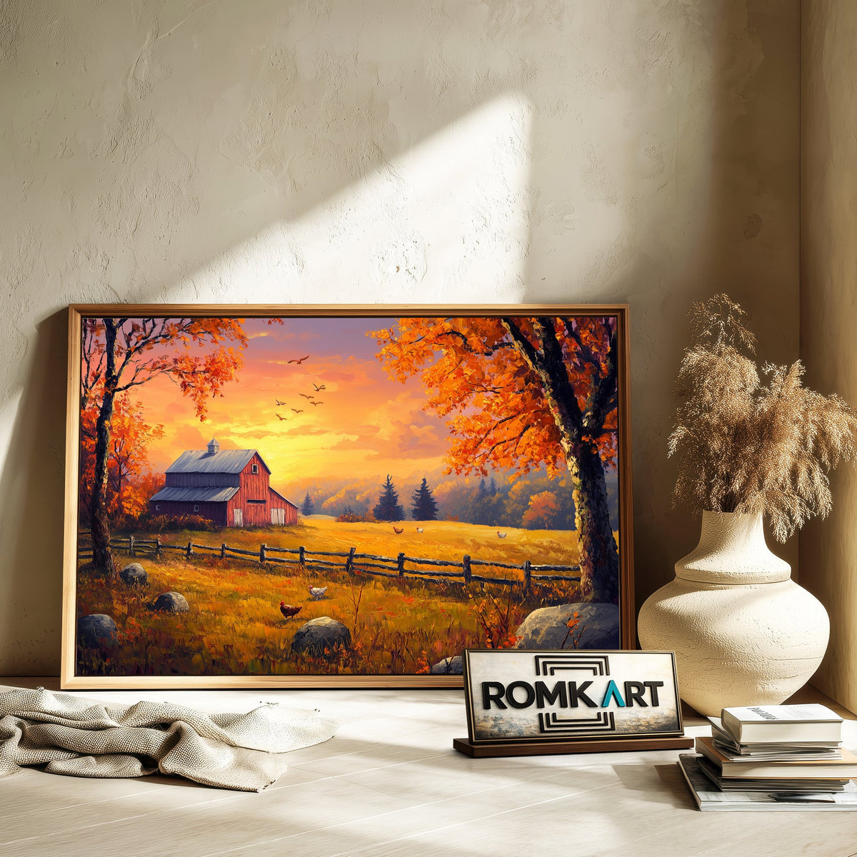 Farm at Sunset Countryside Oil Painting - image 6