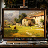 Farmhouse Mountain hand-painted oil painting on canvas