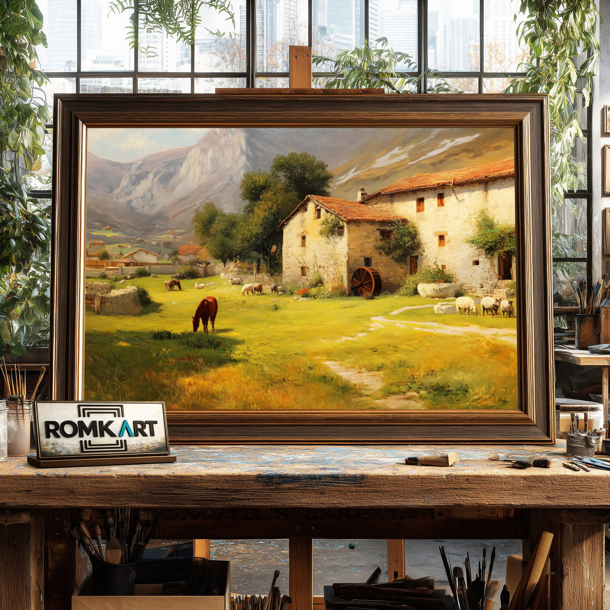 Farmhouse Mountain Countryside Oil Painting - image 2