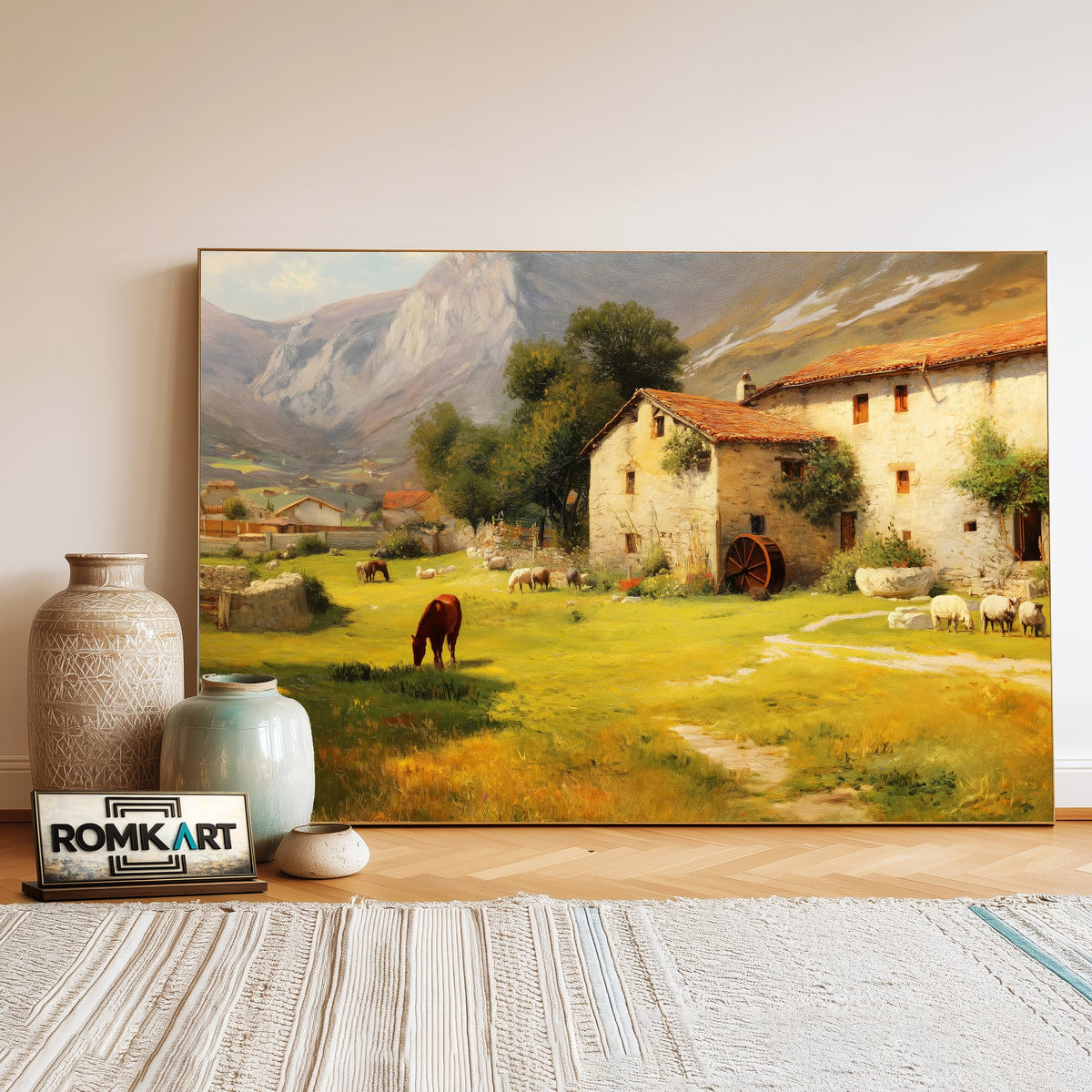 Farmhouse Mountain Countryside Oil Painting - image 3