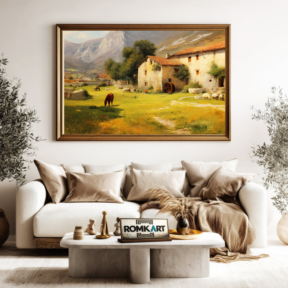 Farmhouse Mountain Countryside Oil Painting - image 5