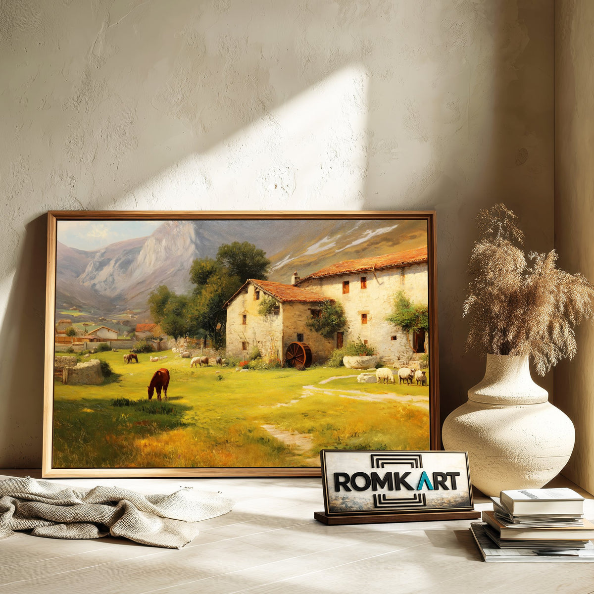 Farmhouse Mountain Countryside Oil Painting - image 6