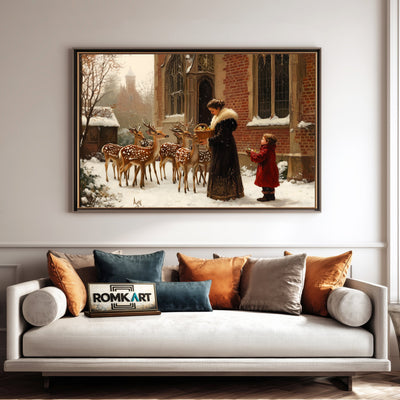 Feeding Deers Victorian Style Figurative Oil Painting - image 4