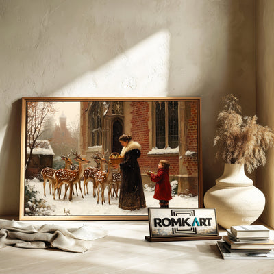 Feeding Deers Victorian Style Figurative Oil Painting - image 6