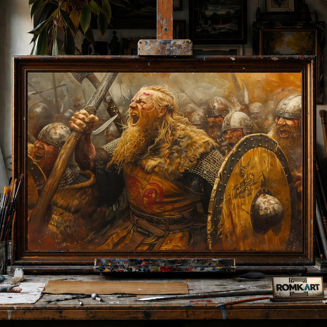 Fierce and Chaotic Viking Battle hand-painted oil painting on canvas