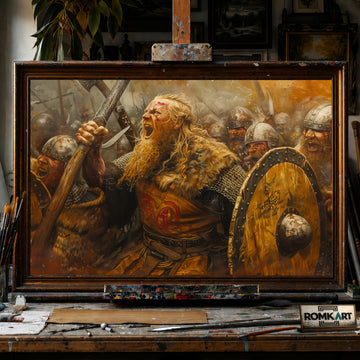 Fierce and Chaotic Viking Battle hand-painted oil painting on canvas