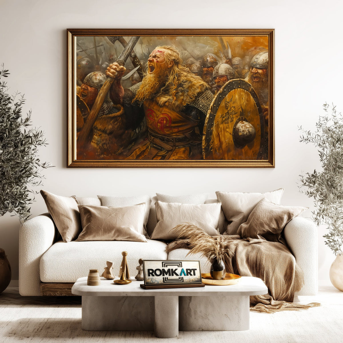 Fierce and Chaotic Viking Battle Historical Oil Painting - image 5