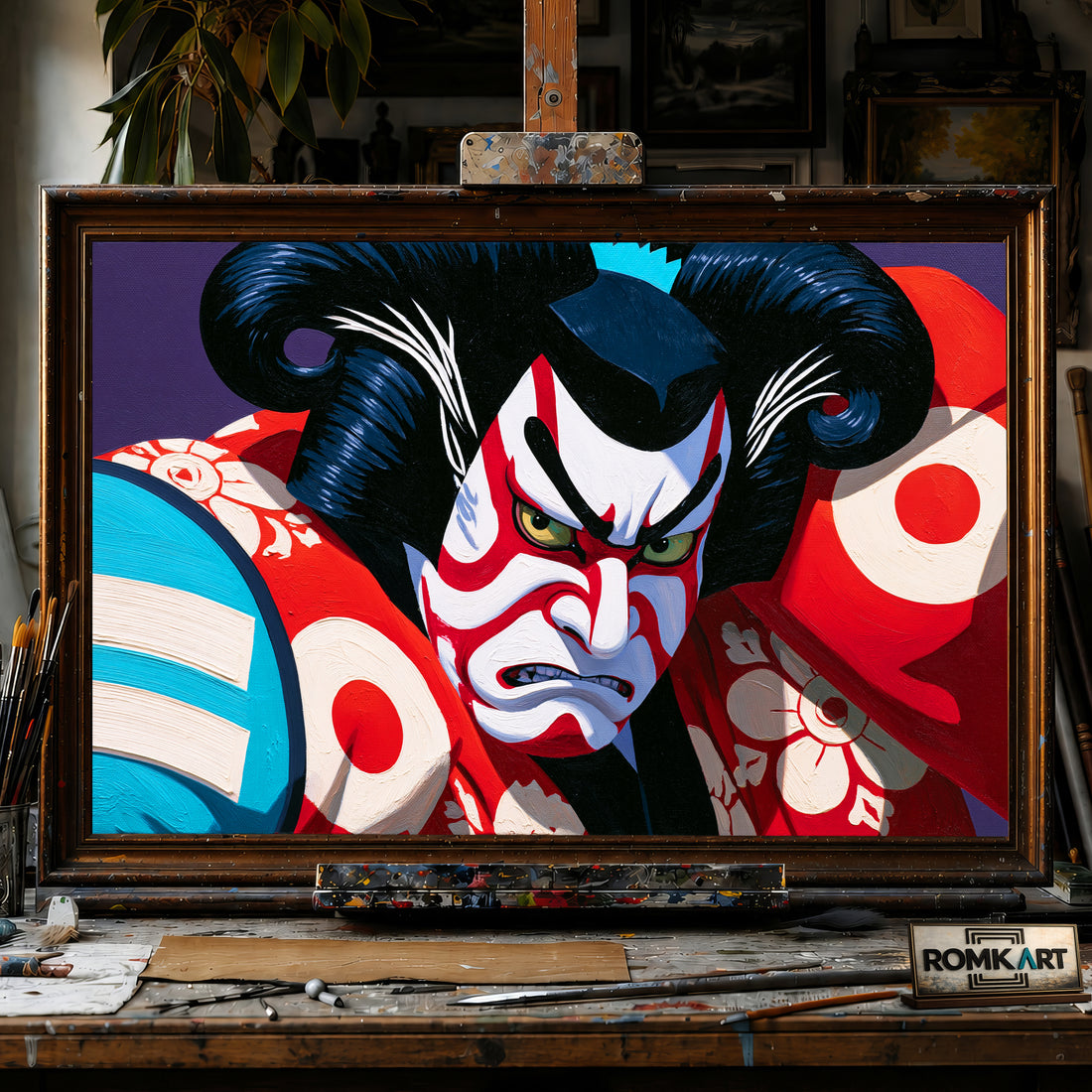 Fierce Kabuki hand-painted oil painting on canvas