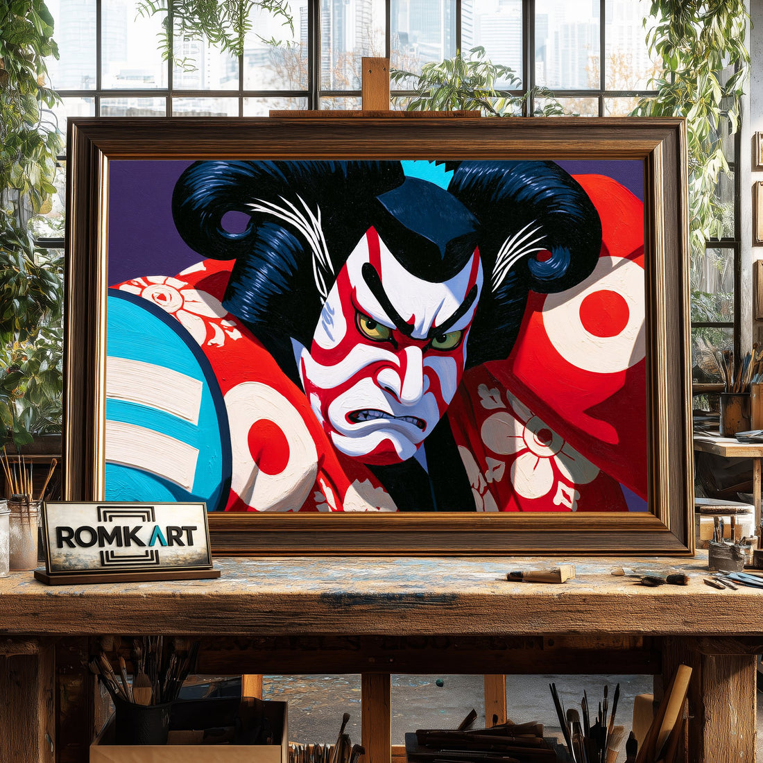 Fierce Kabuki hand-painted oil painting on canvas