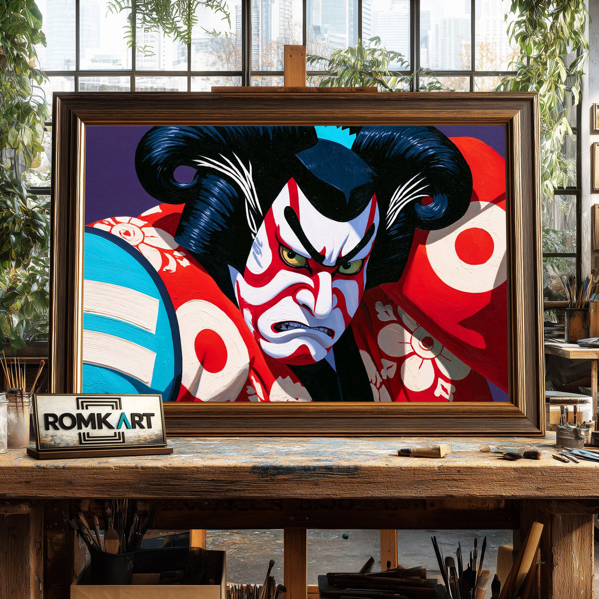 Fierce Kabuki Asian Art Oil Painting - image 2