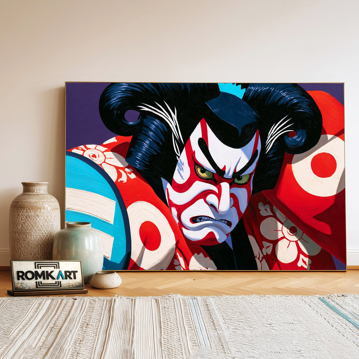 Fierce Kabuki Asian Art Oil Painting - image 3