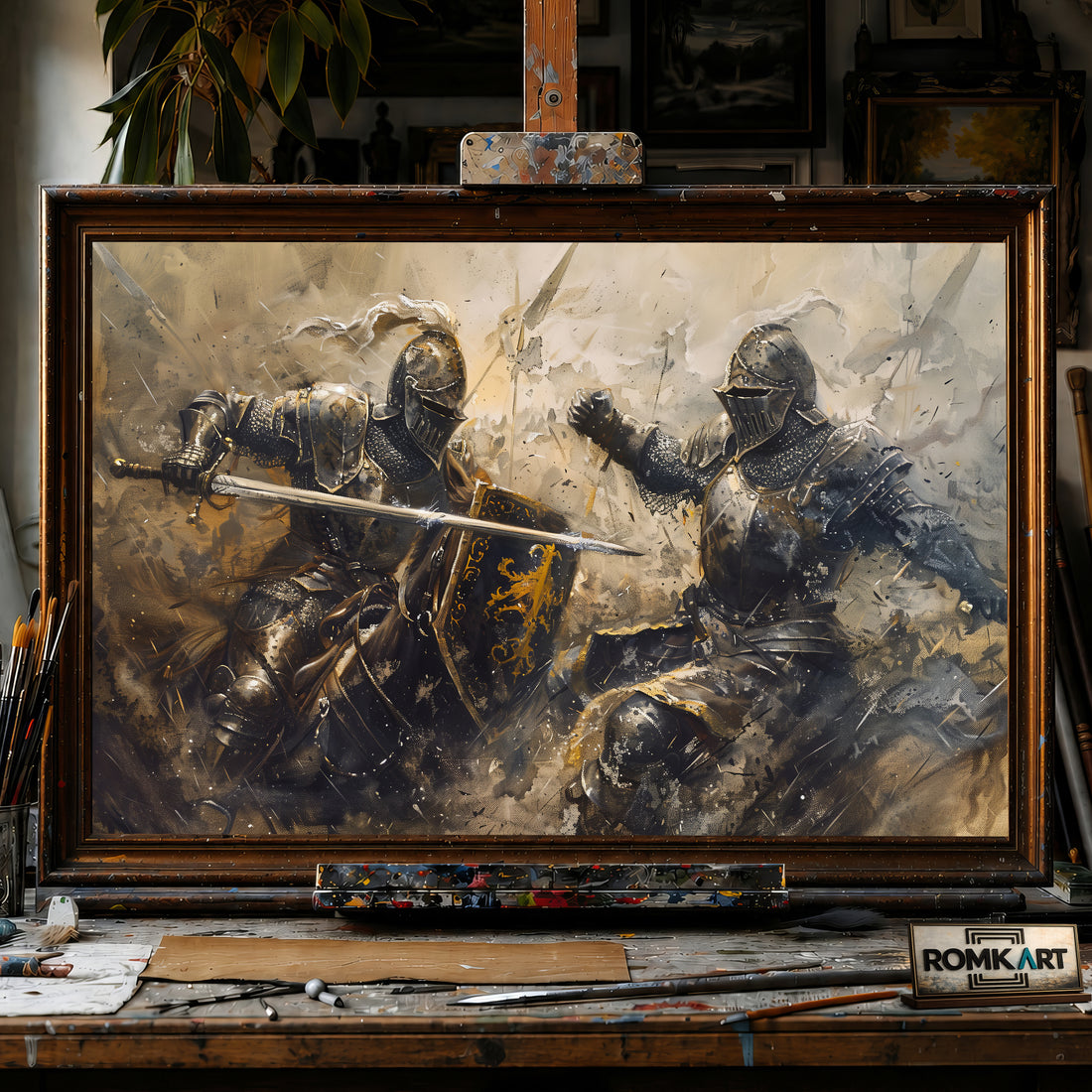 Fierce Medieval Battle hand-painted oil painting on canvas
