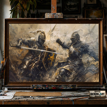Fierce Medieval Battle hand-painted oil painting on canvas