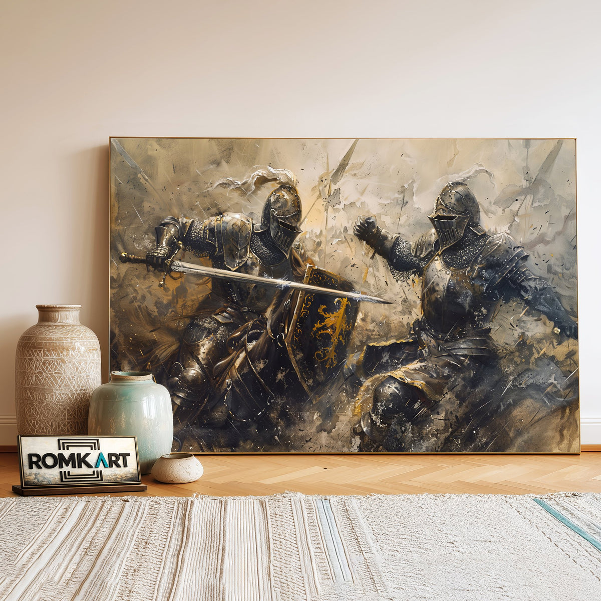 Fierce Medieval Battle Historical Oil Painting - image 3