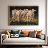 Five Young White Calves Farm Animal Oil Painting - image 4