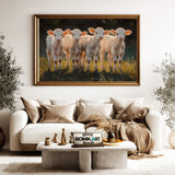 Five Young White Calves Farm Animal Oil Painting - image 5