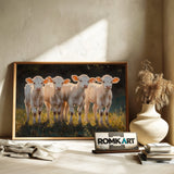 Five Young White Calves Farm Animal Oil Painting - image 6