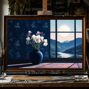 Floral Still Life in Moon Light Oil Painting
