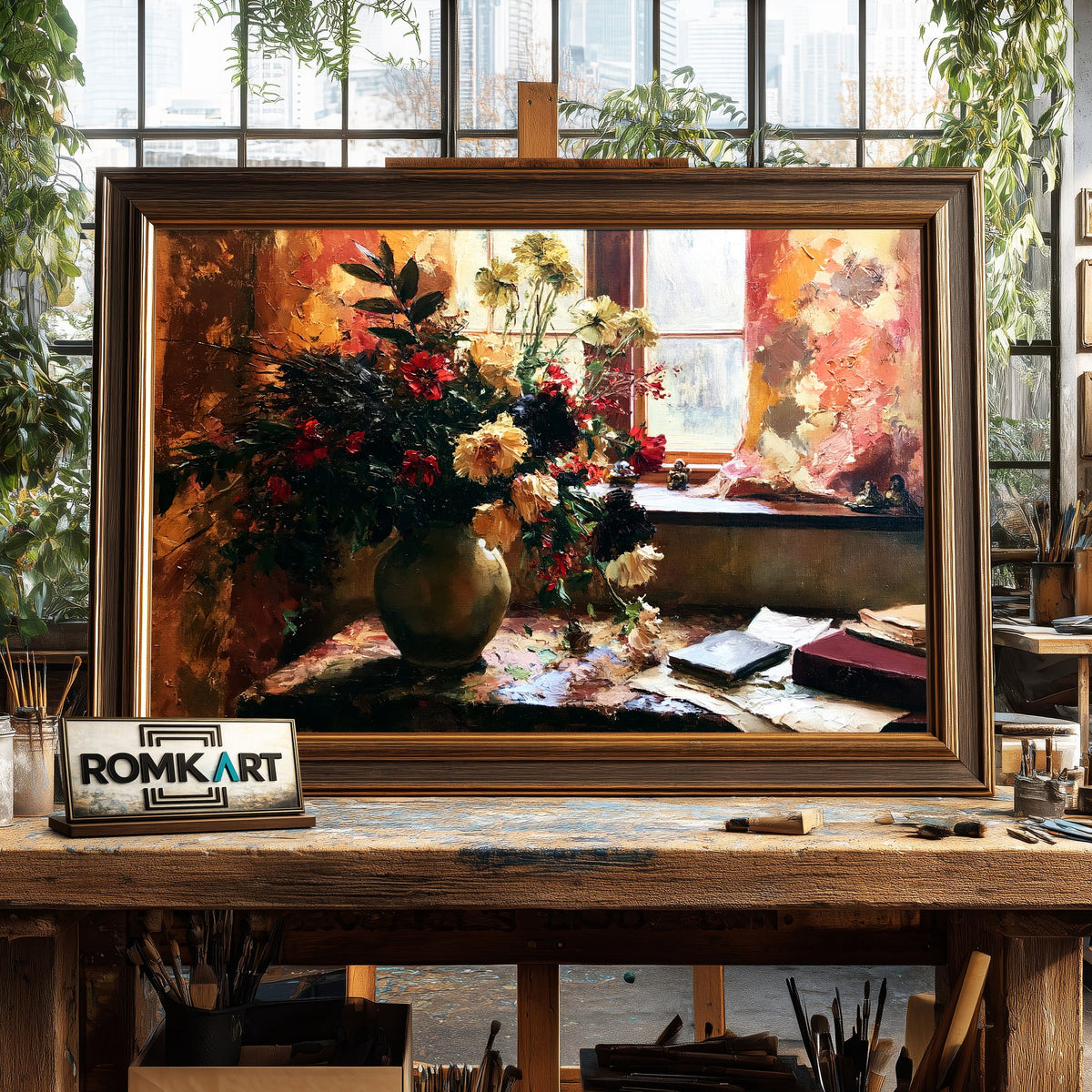 Floral Still Life In Window Oil Painting - image 2