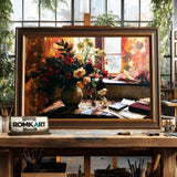 Floral Still Life In Window Oil Painting - image 2