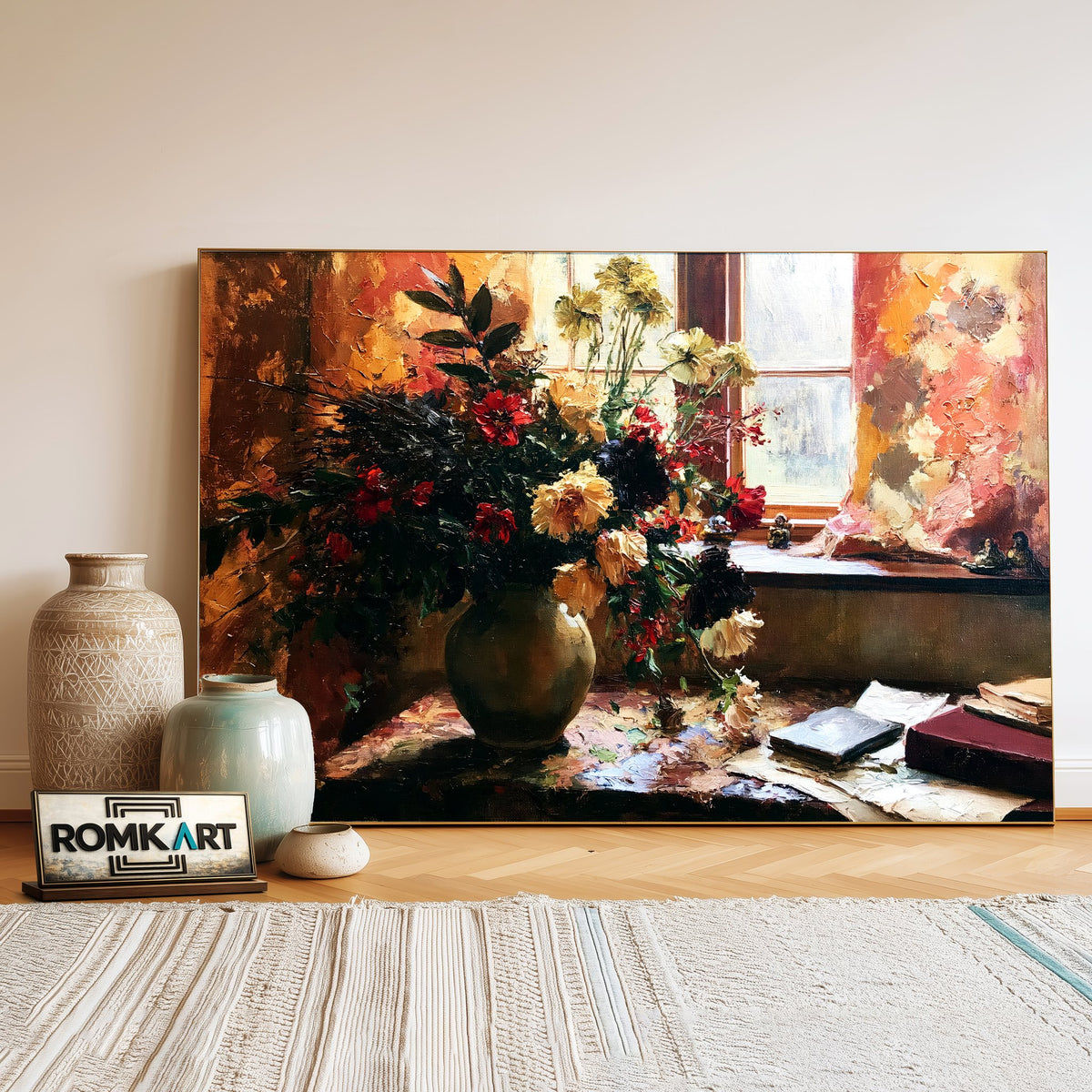 Floral Still Life In Window Oil Painting - image 3