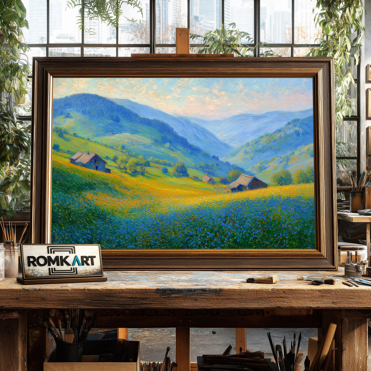 Flower Green Hill Floral Oil Painting - image 2