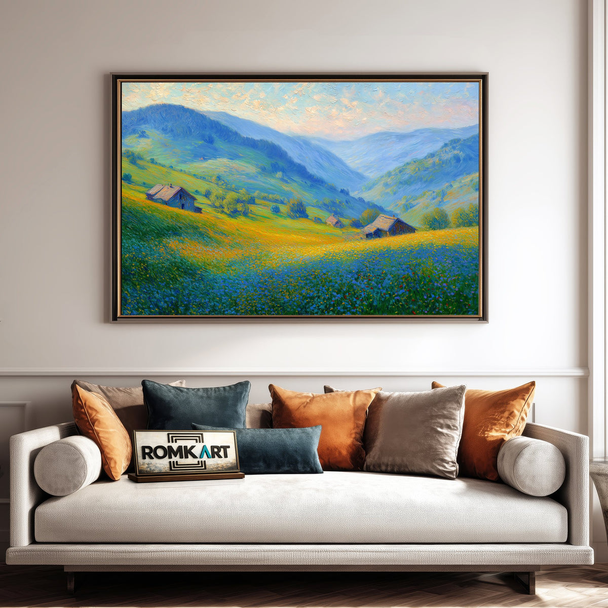 Flower Green Hill Floral Oil Painting - image 4