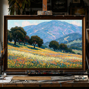 Flowering Hillside Meadow hand-painted oil painting on canvas