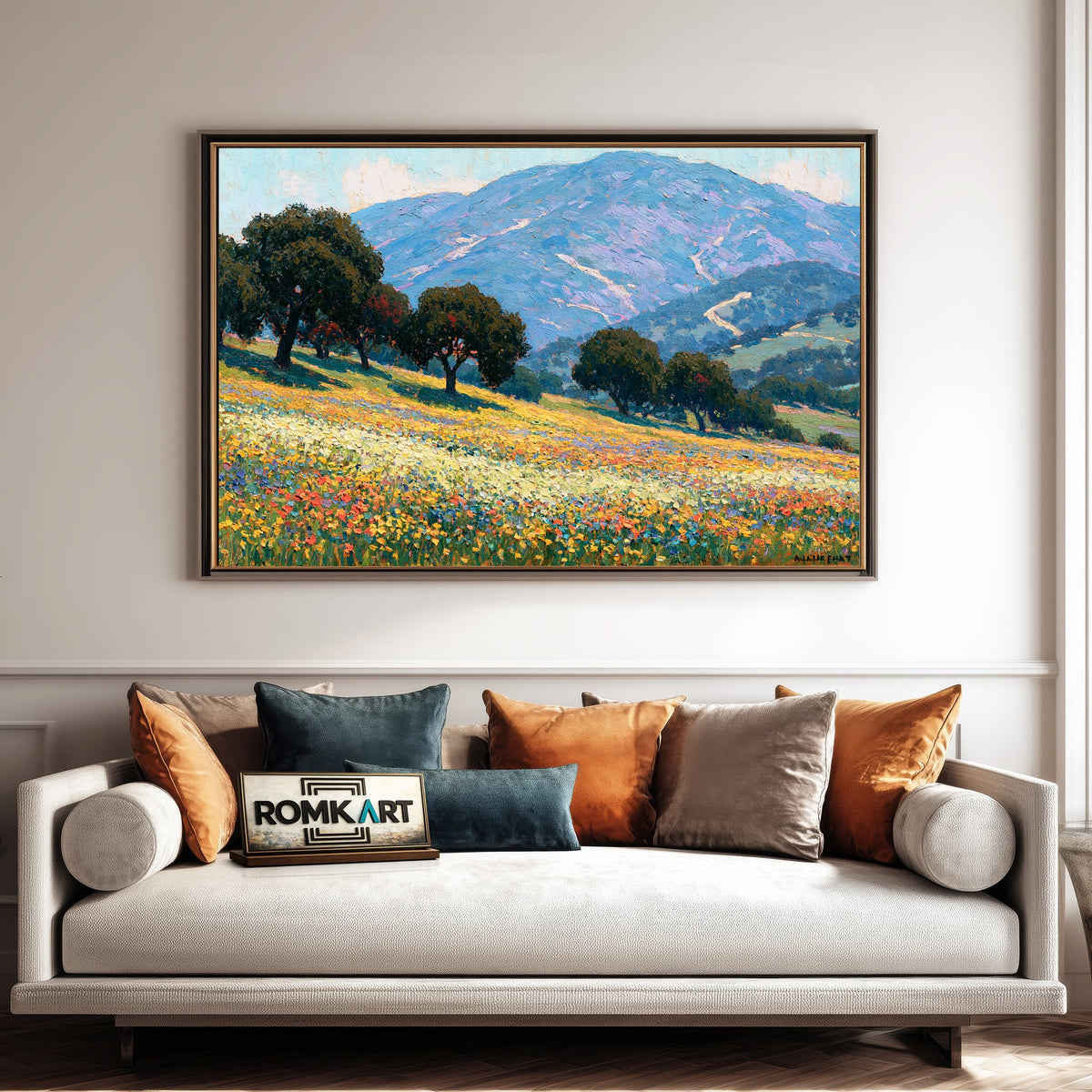 Flowering Hillside Meadow Countryside Oil Painting - image 4