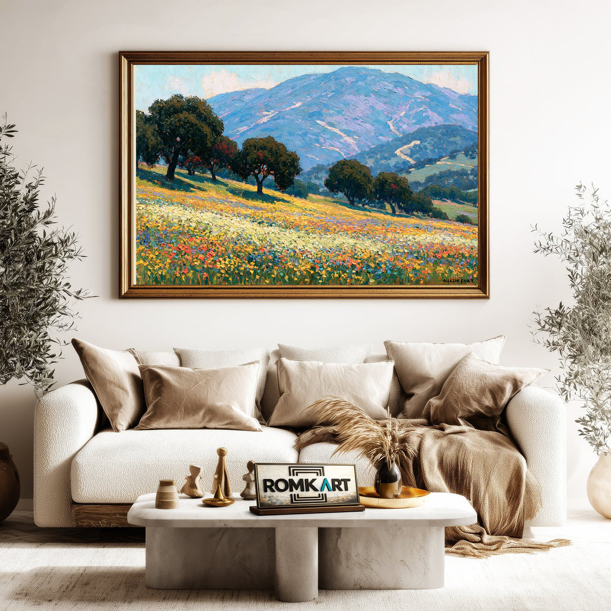 Flowering Hillside Meadow Countryside Oil Painting - image 5