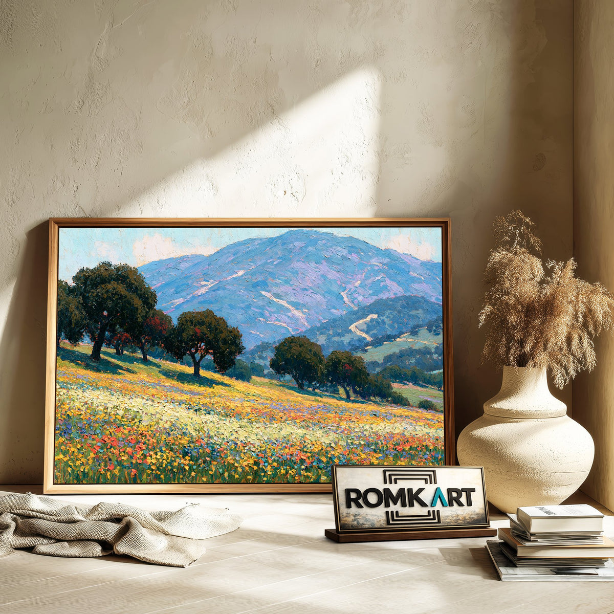 Flowering Hillside Meadow Countryside Oil Painting - image 6