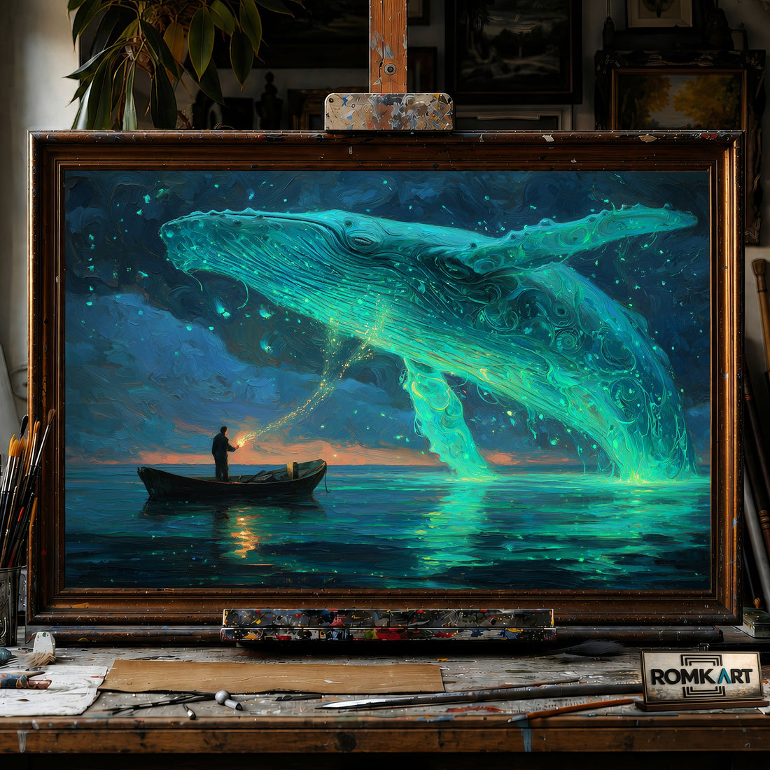 Flying Whale - Hand-Painted Oil Painting - View 1