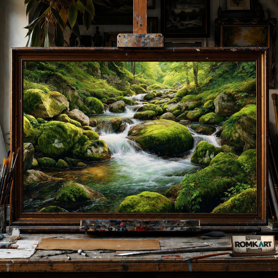 Forest Mountain Stream hand-painted oil painting on canvas