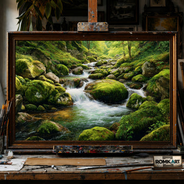 Forest Mountain Stream hand-painted oil painting on canvas