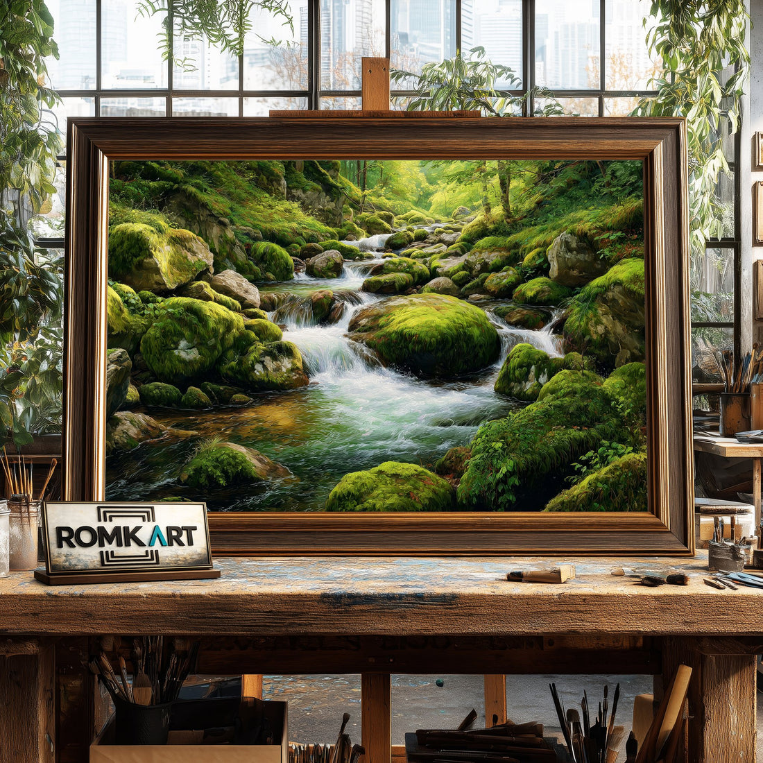 Forest Mountain Stream hand-painted oil painting on canvas