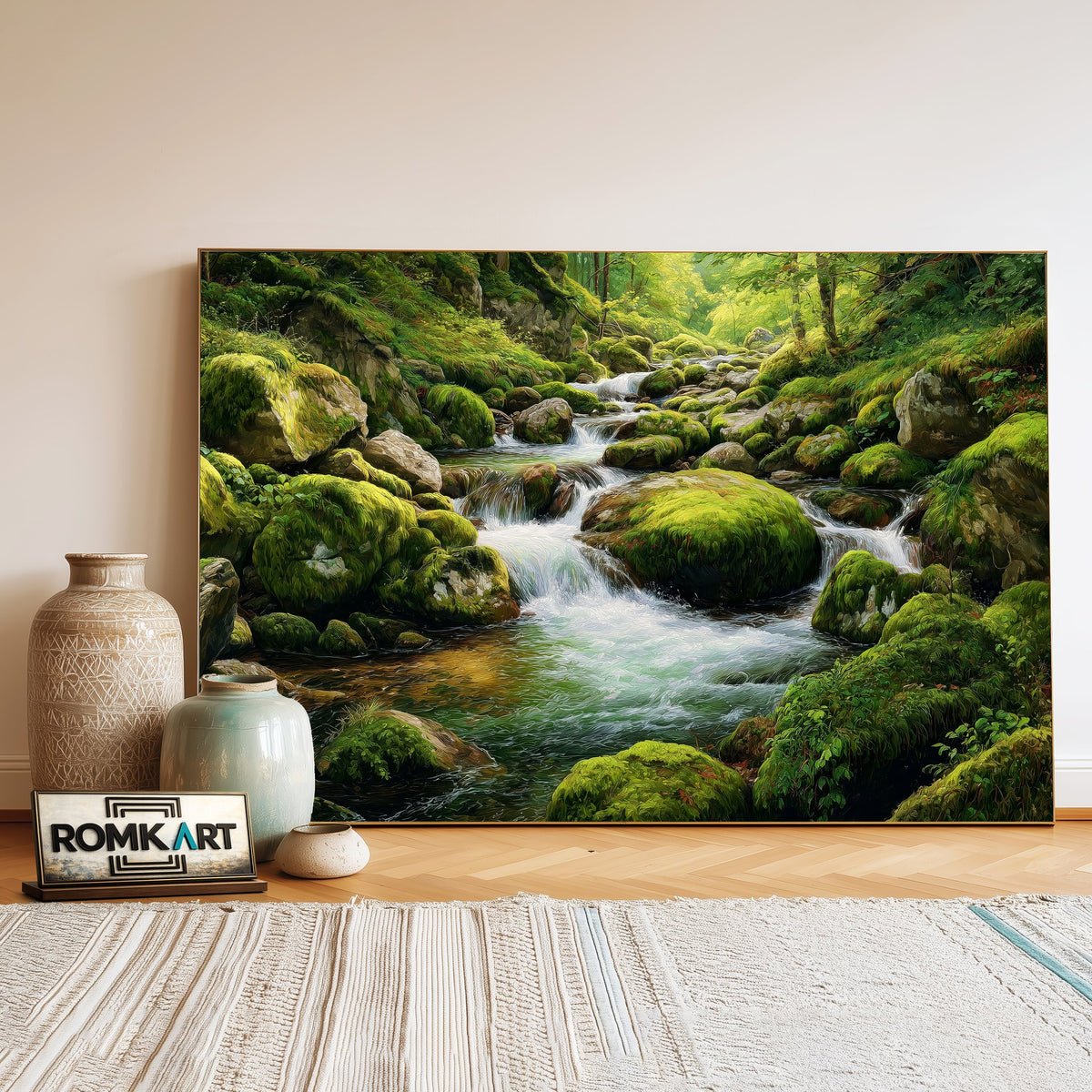 Forest Mountain Stream Waterscape Oil Painting - image 3