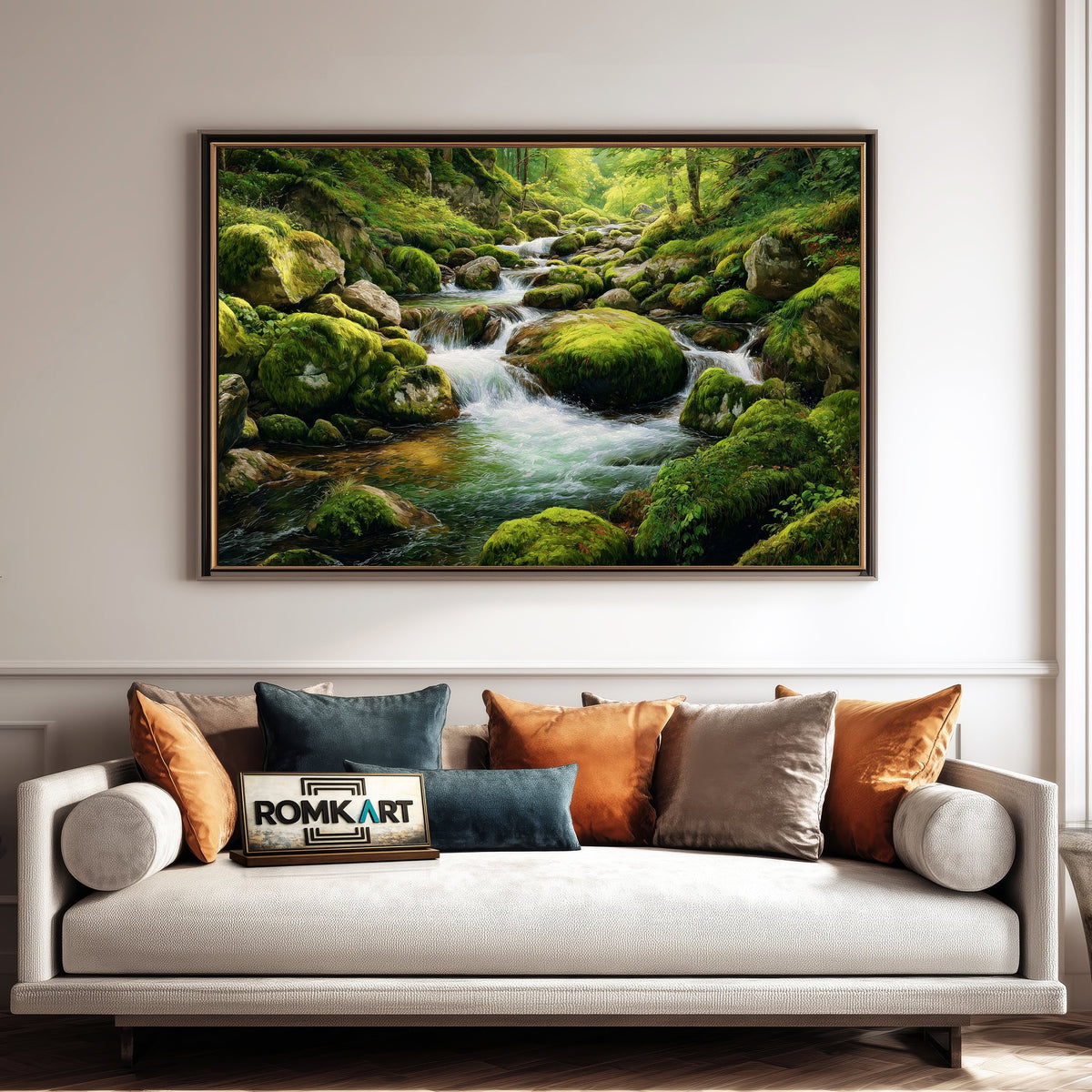 Forest Mountain Stream Waterscape Oil Painting - image 4