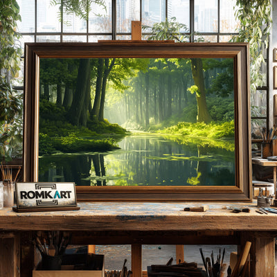 Forest River Morning Light Waterscape Oil Painting - image 2