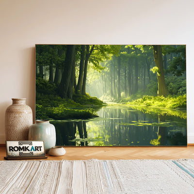 Forest River Morning Light Waterscape Oil Painting - image 3