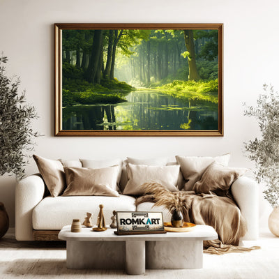 Forest River Morning Light Waterscape Oil Painting - image 5