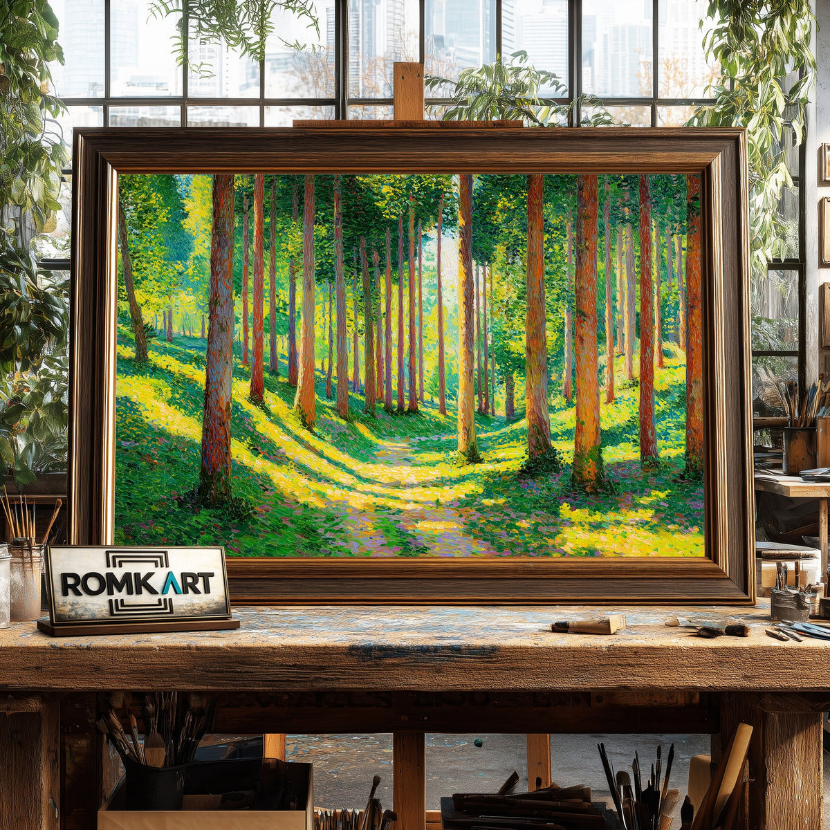 Forest Slender Trees Forest Landscape Oil Painting - image 2