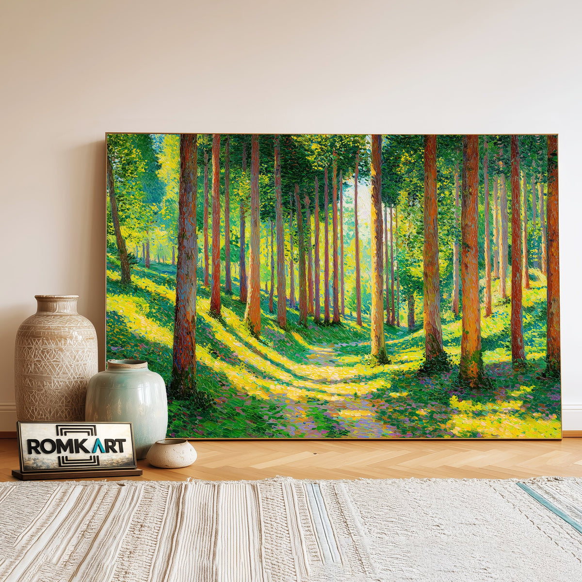 Forest Slender Trees Forest Landscape Oil Painting - image 3
