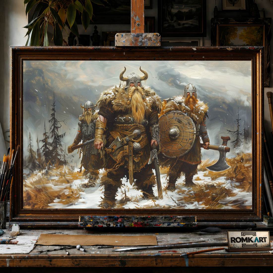 Formidable Viking Warriors hand-painted oil painting on canvas