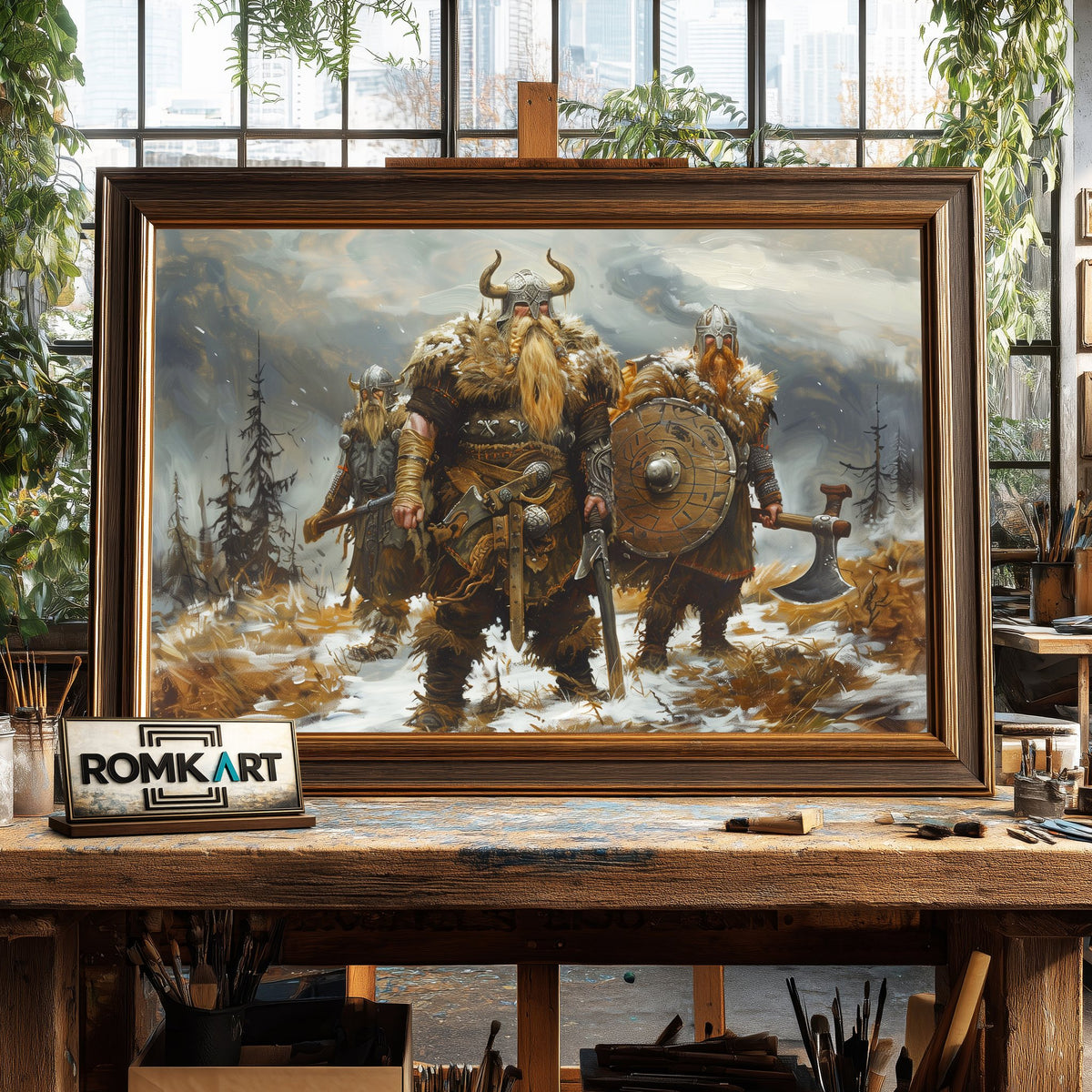 Formidable Viking Warriors Historical Oil Painting - image 2