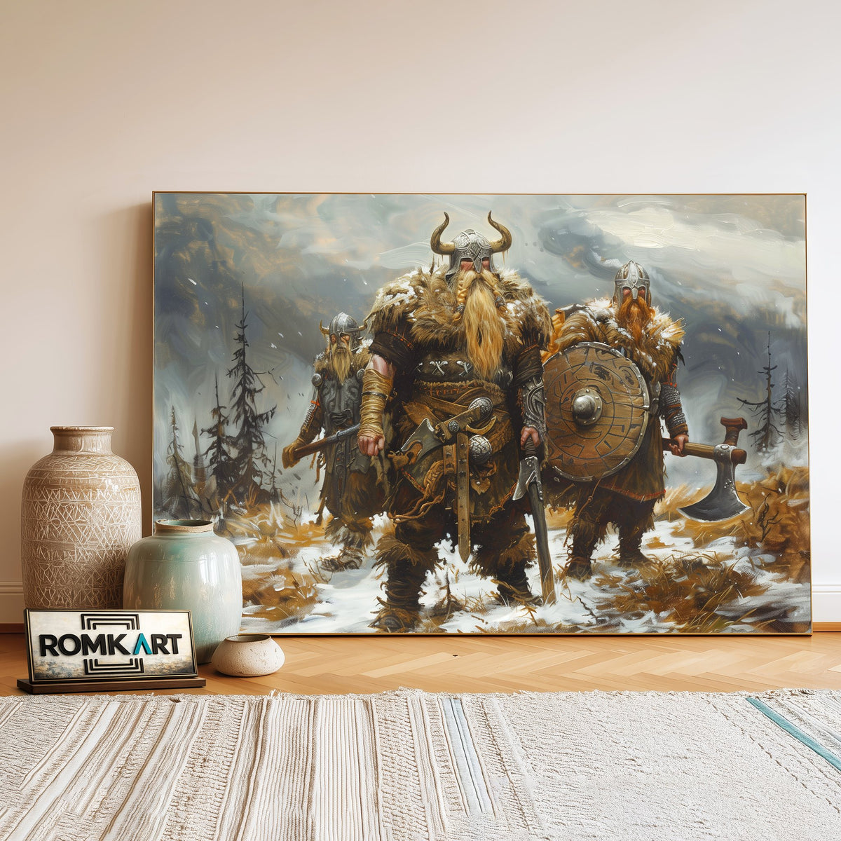 Formidable Viking Warriors Historical Oil Painting - image 3